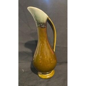 Vintage Brown Drip Glaze Dalton Footed Pottery Bud Vase Ewer Pitcher Handle MCM